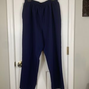 Navy blue pants with pockets and elastic waistband. No tag feels like nylon
